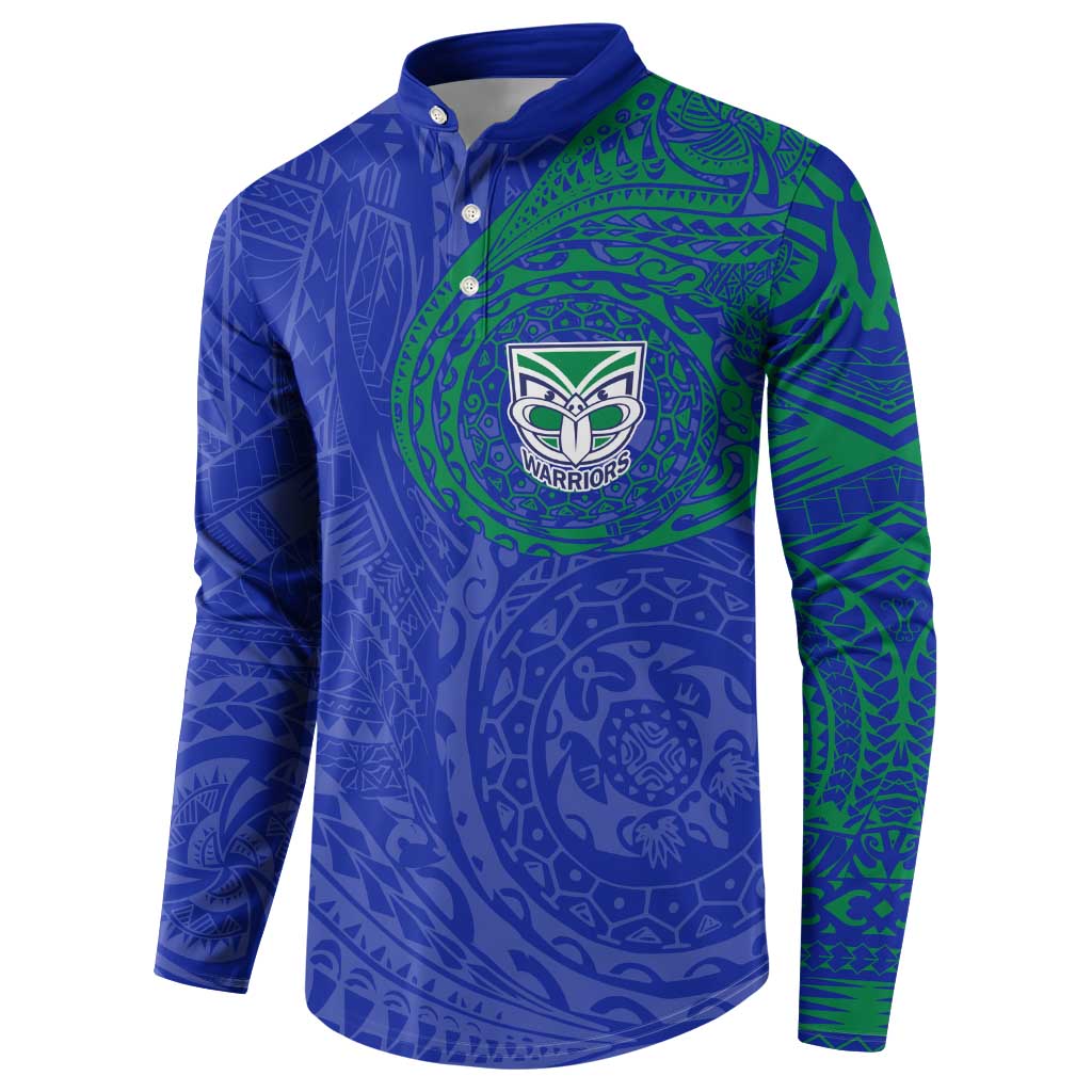 Personalized New Zealand Warriors Button Sweatshirt Polynesian Tribal Chest and Sleeve Tattoo