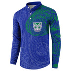 Personalized New Zealand Warriors Button Sweatshirt Polynesian Tribal Chest and Sleeve Tattoo