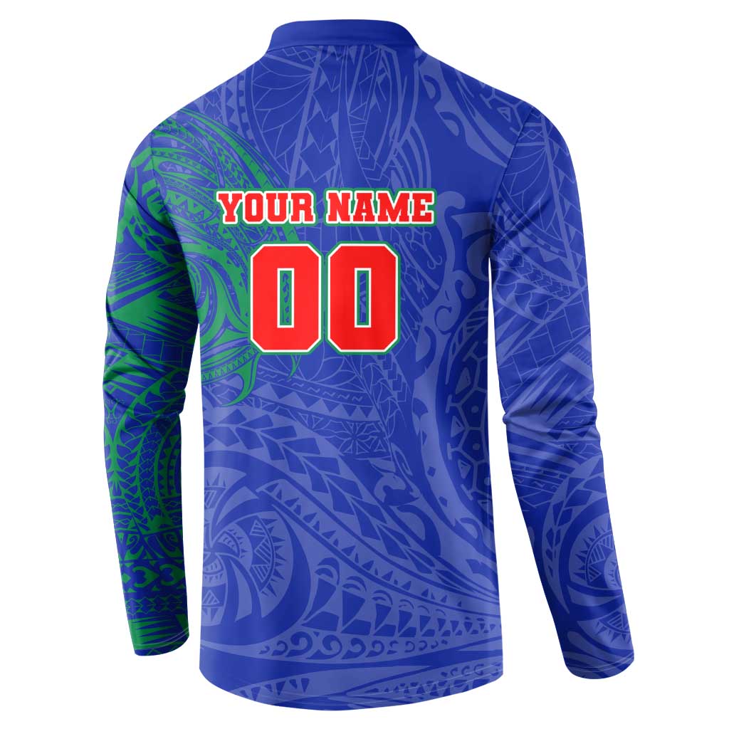 Personalized New Zealand Warriors Button Sweatshirt Polynesian Tribal Chest and Sleeve Tattoo