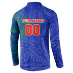 Personalized New Zealand Warriors Button Sweatshirt Polynesian Tribal Chest and Sleeve Tattoo