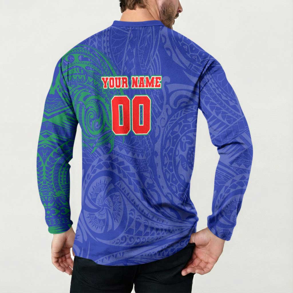 Personalized New Zealand Warriors Button Sweatshirt Polynesian Tribal Chest and Sleeve Tattoo