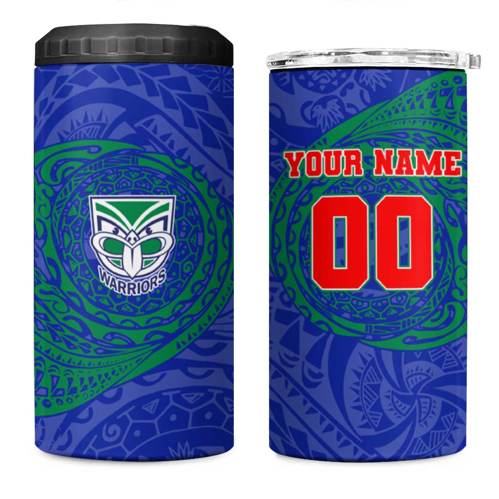 Personalized New Zealand Warriors 4 in 1 Can Cooler Tumbler Polynesian Tribal Chest and Sleeve Tattoo