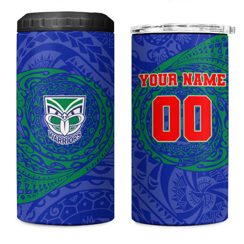 Personalized New Zealand Warriors 4 in 1 Can Cooler Tumbler Polynesian Tribal Chest and Sleeve Tattoo