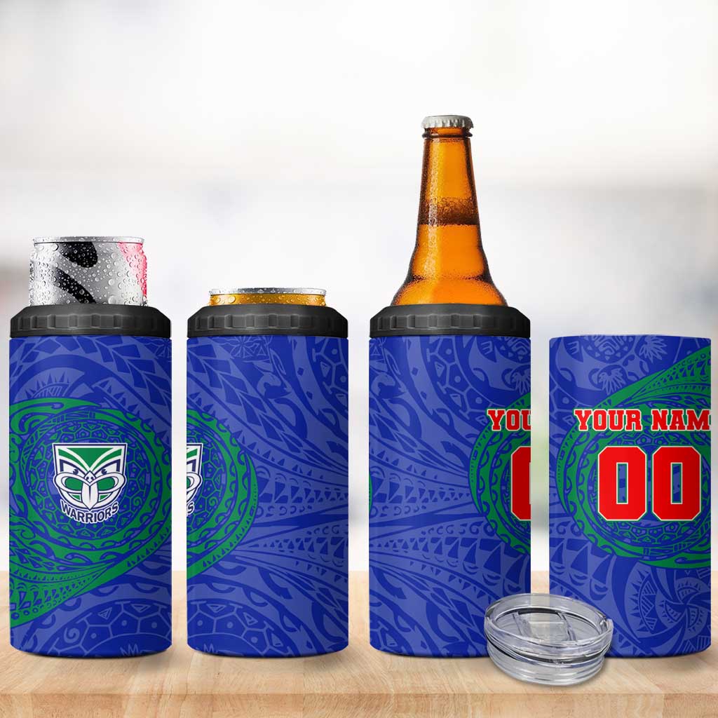 Personalized New Zealand Warriors 4 in 1 Can Cooler Tumbler Polynesian Tribal Chest and Sleeve Tattoo