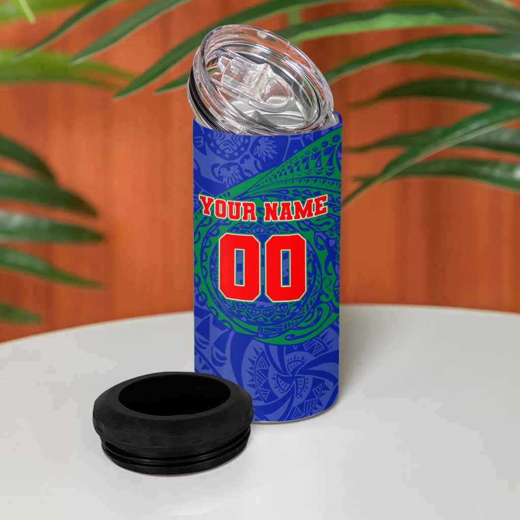 Personalized New Zealand Warriors 4 in 1 Can Cooler Tumbler Polynesian Tribal Chest and Sleeve Tattoo