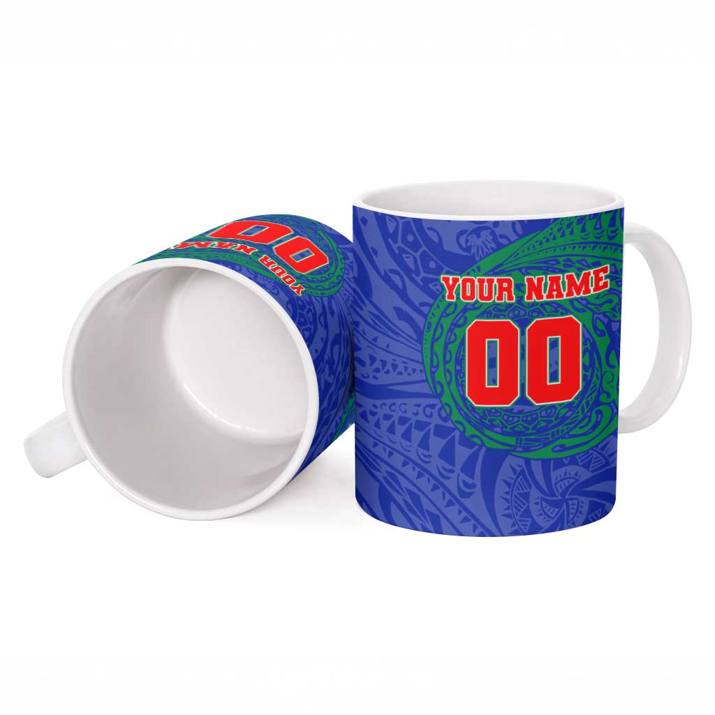 Personalized New Zealand Warriors Ceramic Mug Polynesian Tribal Chest and Sleeve Tattoo