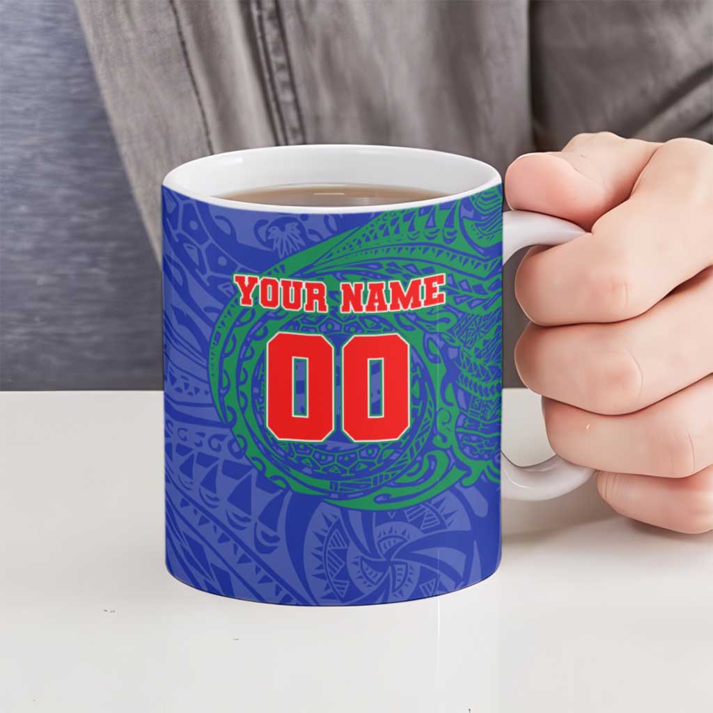 Personalized New Zealand Warriors Ceramic Mug Polynesian Tribal Chest and Sleeve Tattoo
