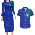 Personalized New Zealand Warriors Couples Matching Long Sleeve Bodycon Dress and Hawaiian Shirt Polynesian Tribal Chest and Sleeve Tattoo