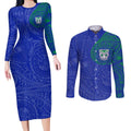 Personalized New Zealand Warriors Couples Matching Long Sleeve Bodycon Dress and Long Sleeve Button Shirt Polynesian Tribal Chest and Sleeve Tattoo