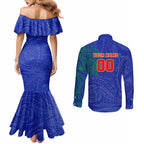 Personalized New Zealand Warriors Couples Matching Mermaid Dress and Long Sleeve Button Shirt Polynesian Tribal Chest and Sleeve Tattoo