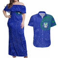 Personalized New Zealand Warriors Couples Matching Off Shoulder Maxi Dress and Hawaiian Shirt Polynesian Tribal Chest and Sleeve Tattoo