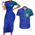 Personalized New Zealand Warriors Couples Matching Short Sleeve Bodycon Dress and Hawaiian Shirt Polynesian Tribal Chest and Sleeve Tattoo