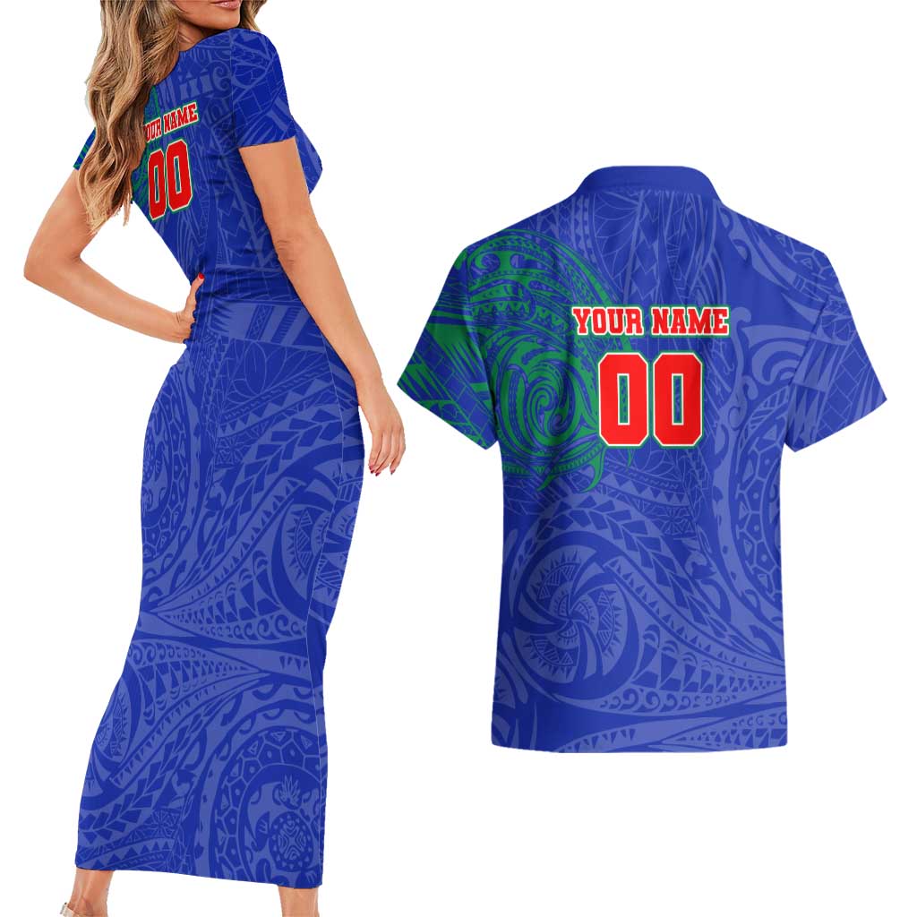 Personalized New Zealand Warriors Couples Matching Short Sleeve Bodycon Dress and Hawaiian Shirt Polynesian Tribal Chest and Sleeve Tattoo