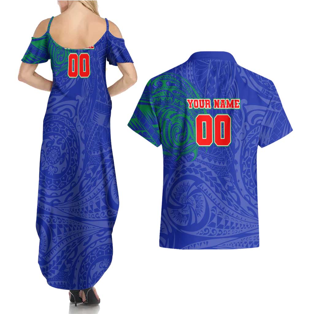 Personalized New Zealand Warriors Couples Matching Summer Maxi Dress and Hawaiian Shirt Polynesian Tribal Chest and Sleeve Tattoo
