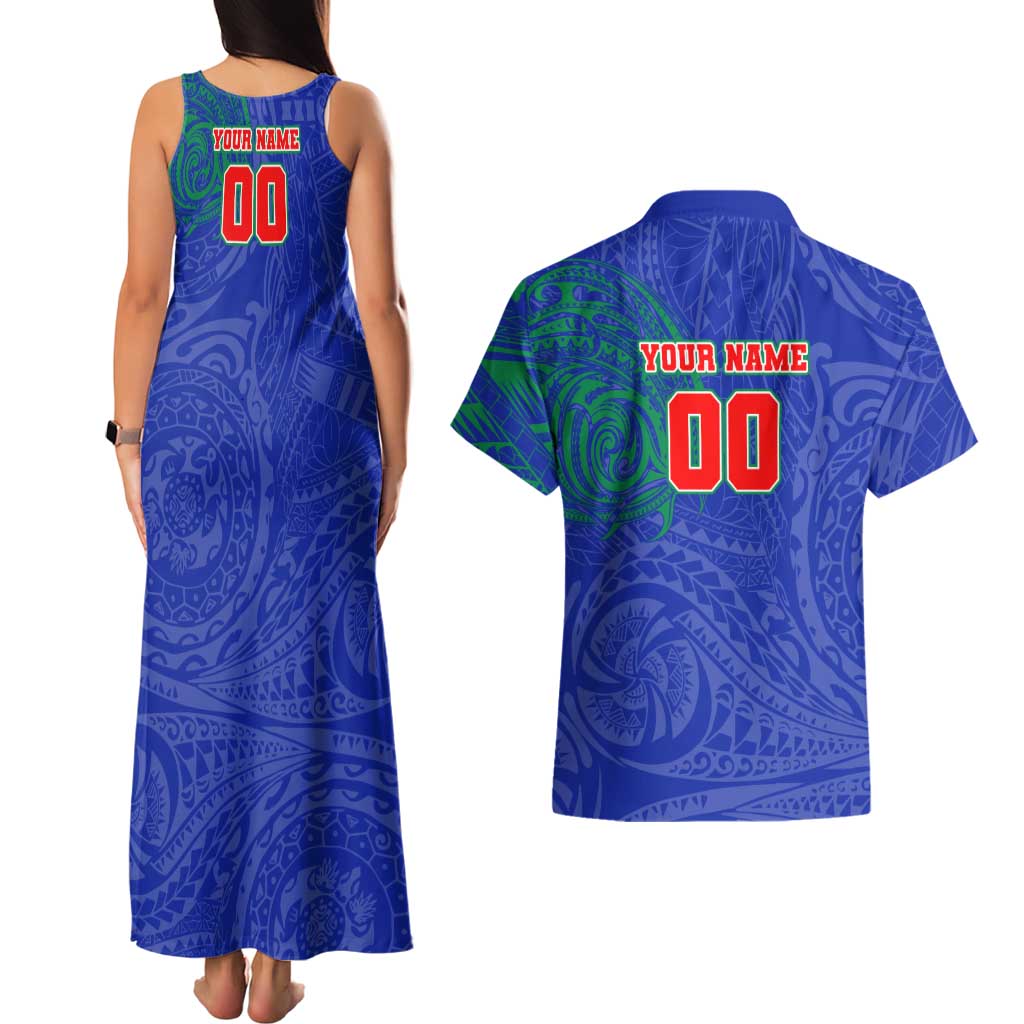 Personalized New Zealand Warriors Couples Matching Tank Maxi Dress and Hawaiian Shirt Polynesian Tribal Chest and Sleeve Tattoo