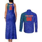 Personalized New Zealand Warriors Couples Matching Tank Maxi Dress and Long Sleeve Button Shirt Polynesian Tribal Chest and Sleeve Tattoo