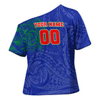 Personalized New Zealand Warriors Cross Shoulder Shirt Polynesian Tribal Chest and Sleeve Tattoo