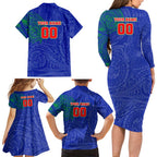 Personalized New Zealand Warriors Family Matching Long Sleeve Bodycon Dress and Hawaiian Shirt Polynesian Tribal Chest and Sleeve Tattoo