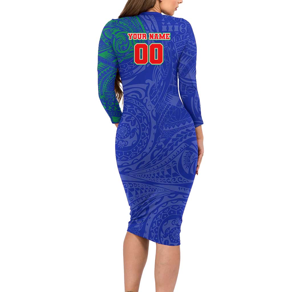 Personalized New Zealand Warriors Family Matching Long Sleeve Bodycon Dress and Hawaiian Shirt Polynesian Tribal Chest and Sleeve Tattoo