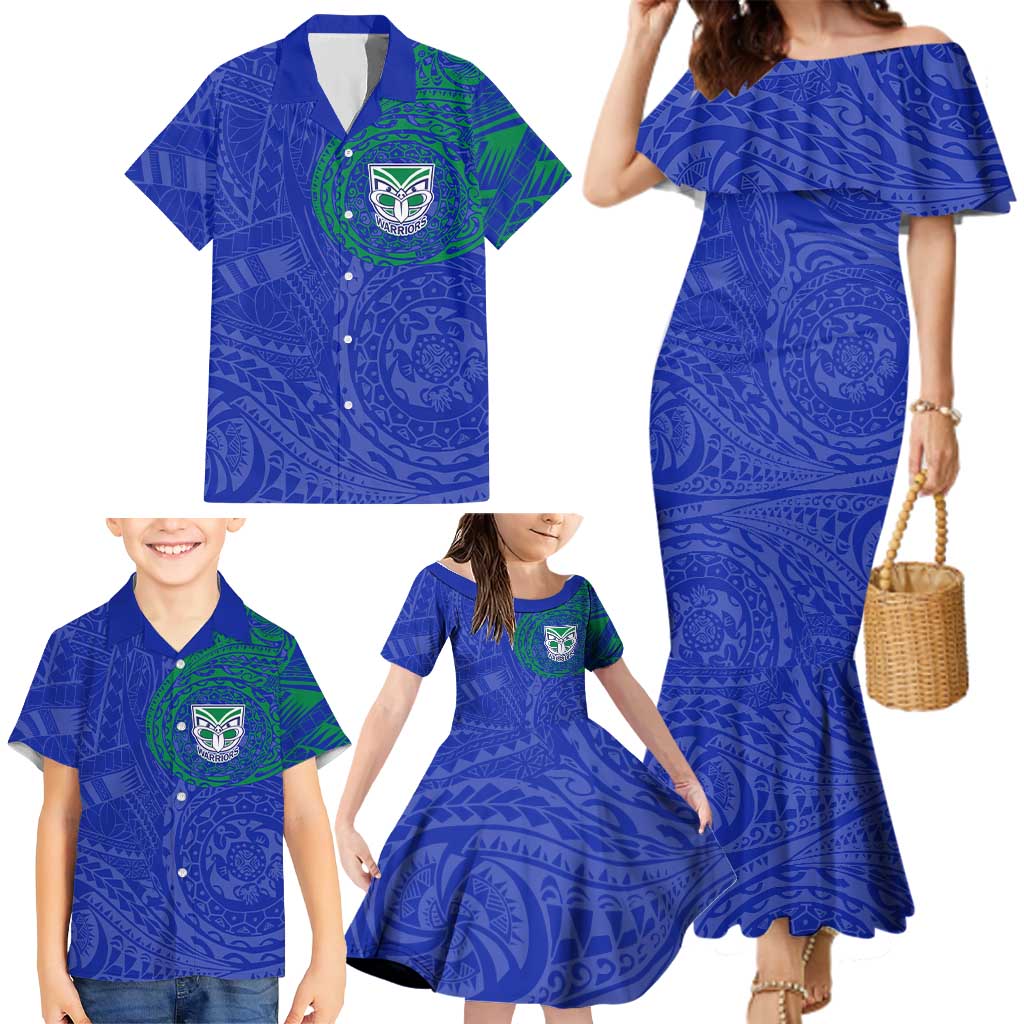Personalized New Zealand Warriors Family Matching Mermaid Dress and Hawaiian Shirt Polynesian Tribal Chest and Sleeve Tattoo