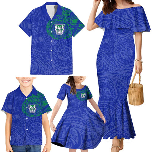 Personalized New Zealand Warriors Family Matching Mermaid Dress and Hawaiian Shirt Polynesian Tribal Chest and Sleeve Tattoo