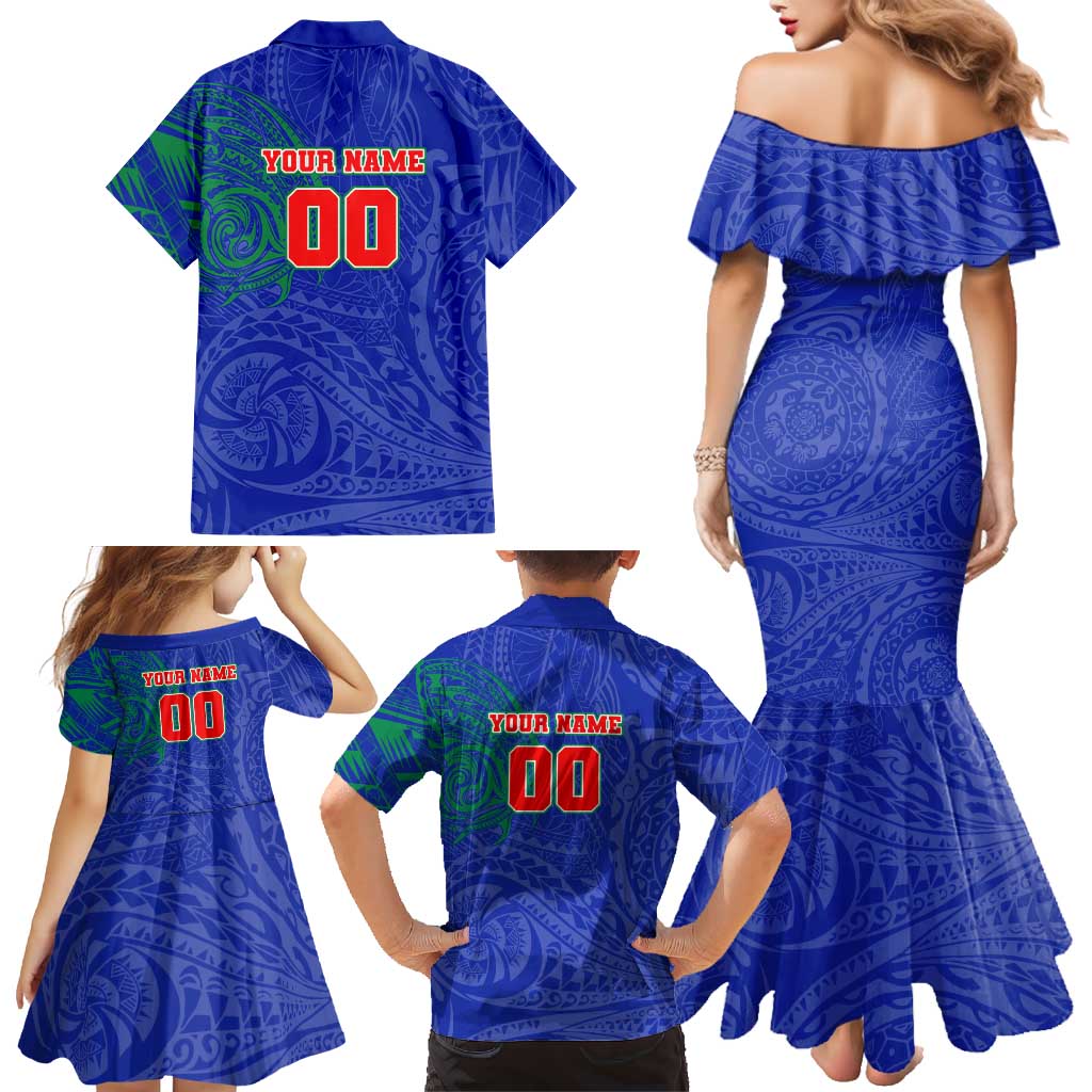 Personalized New Zealand Warriors Family Matching Mermaid Dress and Hawaiian Shirt Polynesian Tribal Chest and Sleeve Tattoo
