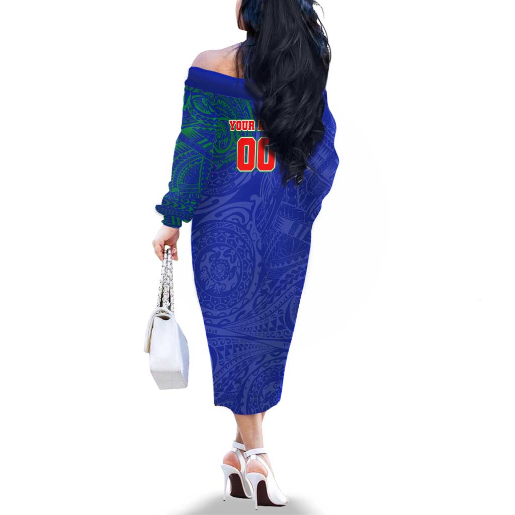 Personalized New Zealand Warriors Family Matching Off The Shoulder Long Sleeve Dress and Hawaiian Shirt Polynesian Tribal Chest and Sleeve Tattoo