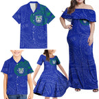 Personalized New Zealand Warriors Family Matching Off Shoulder Maxi Dress and Hawaiian Shirt Polynesian Tribal Chest and Sleeve Tattoo