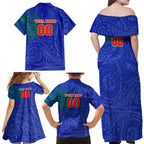 Personalized New Zealand Warriors Family Matching Off Shoulder Maxi Dress and Hawaiian Shirt Polynesian Tribal Chest and Sleeve Tattoo