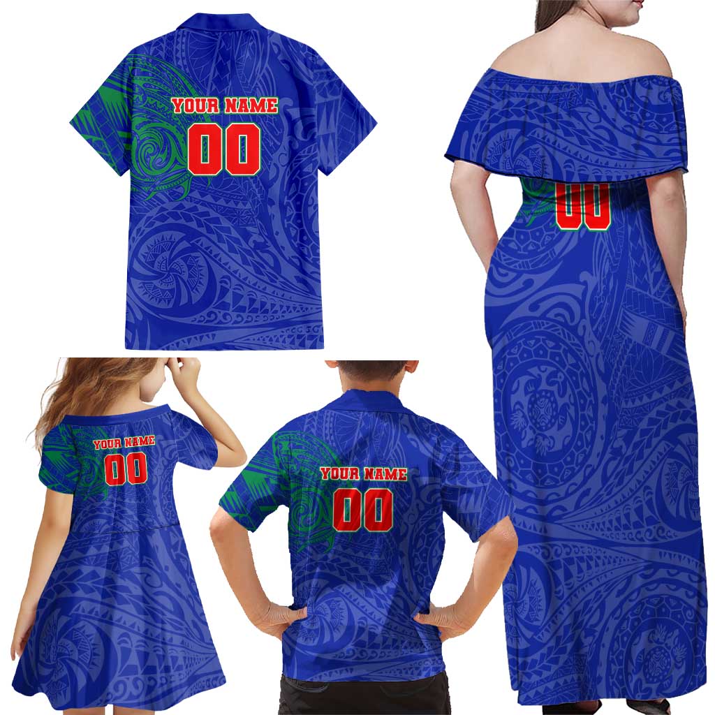 Personalized New Zealand Warriors Family Matching Off Shoulder Maxi Dress and Hawaiian Shirt Polynesian Tribal Chest and Sleeve Tattoo