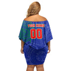 Personalized New Zealand Warriors Family Matching Off Shoulder Short Dress and Hawaiian Shirt Polynesian Tribal Chest and Sleeve Tattoo