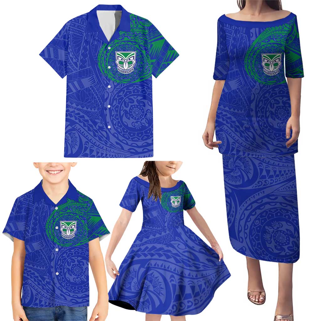 Personalized New Zealand Warriors Family Matching Puletasi and Hawaiian Shirt Polynesian Tribal Chest and Sleeve Tattoo