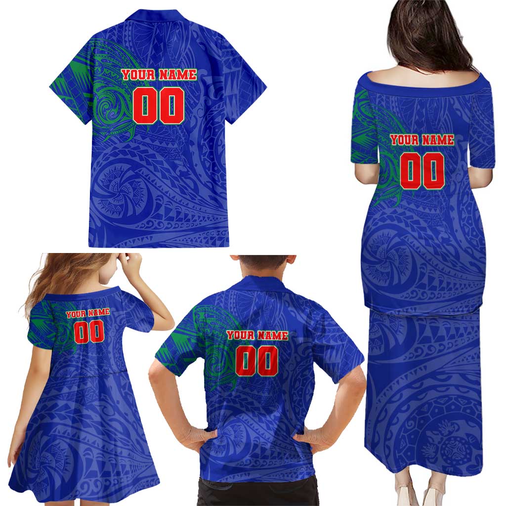 Personalized New Zealand Warriors Family Matching Puletasi and Hawaiian Shirt Polynesian Tribal Chest and Sleeve Tattoo