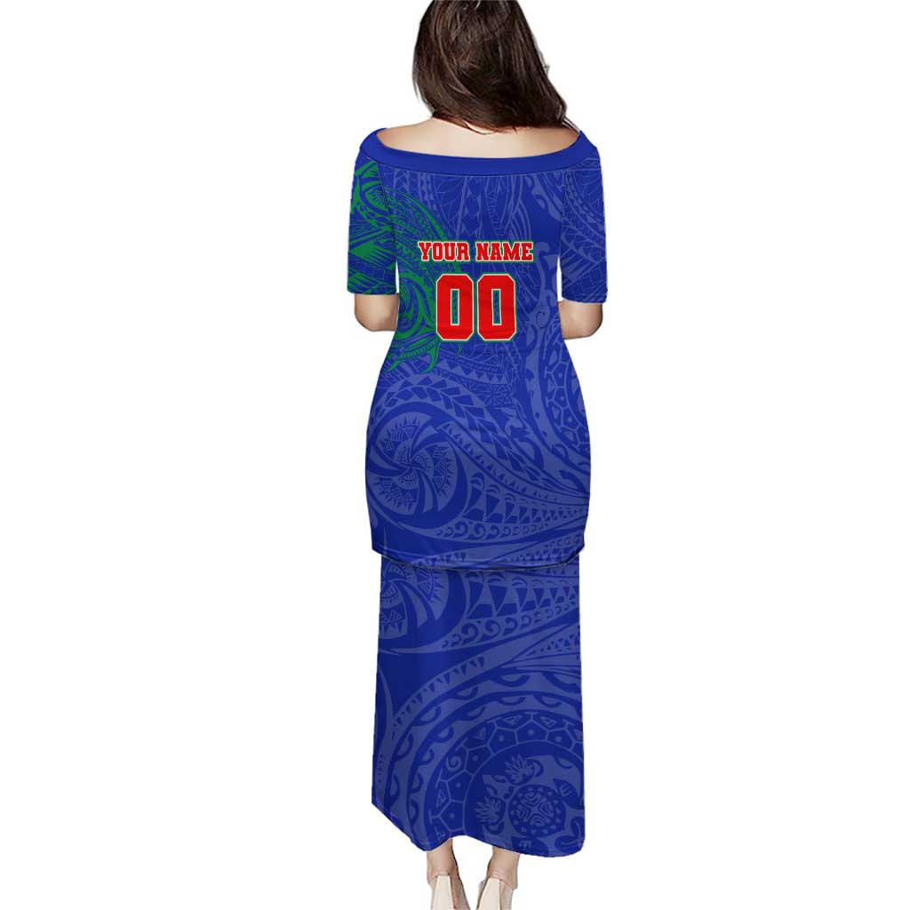 Personalized New Zealand Warriors Family Matching Puletasi and Hawaiian Shirt Polynesian Tribal Chest and Sleeve Tattoo