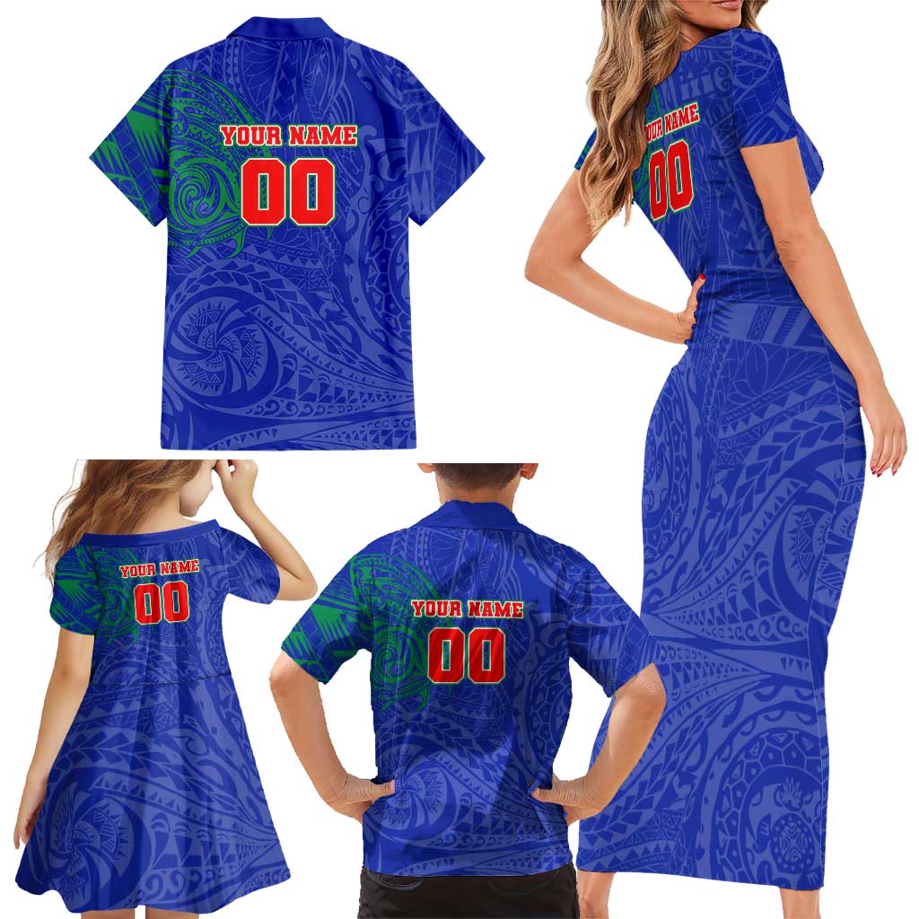 Personalized New Zealand Warriors Family Matching Short Sleeve Bodycon Dress and Hawaiian Shirt Polynesian Tribal Chest and Sleeve Tattoo