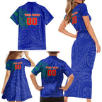 Personalized New Zealand Warriors Family Matching Short Sleeve Bodycon Dress and Hawaiian Shirt Polynesian Tribal Chest and Sleeve Tattoo
