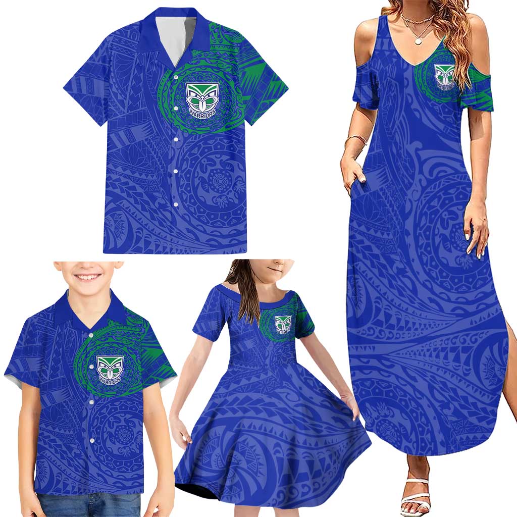 Personalized New Zealand Warriors Family Matching Summer Maxi Dress and Hawaiian Shirt Polynesian Tribal Chest and Sleeve Tattoo