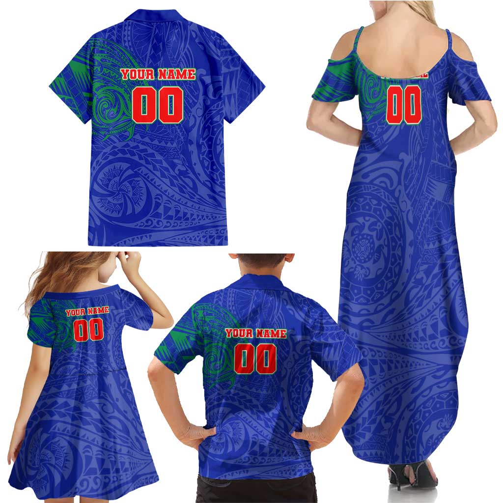 Personalized New Zealand Warriors Family Matching Summer Maxi Dress and Hawaiian Shirt Polynesian Tribal Chest and Sleeve Tattoo