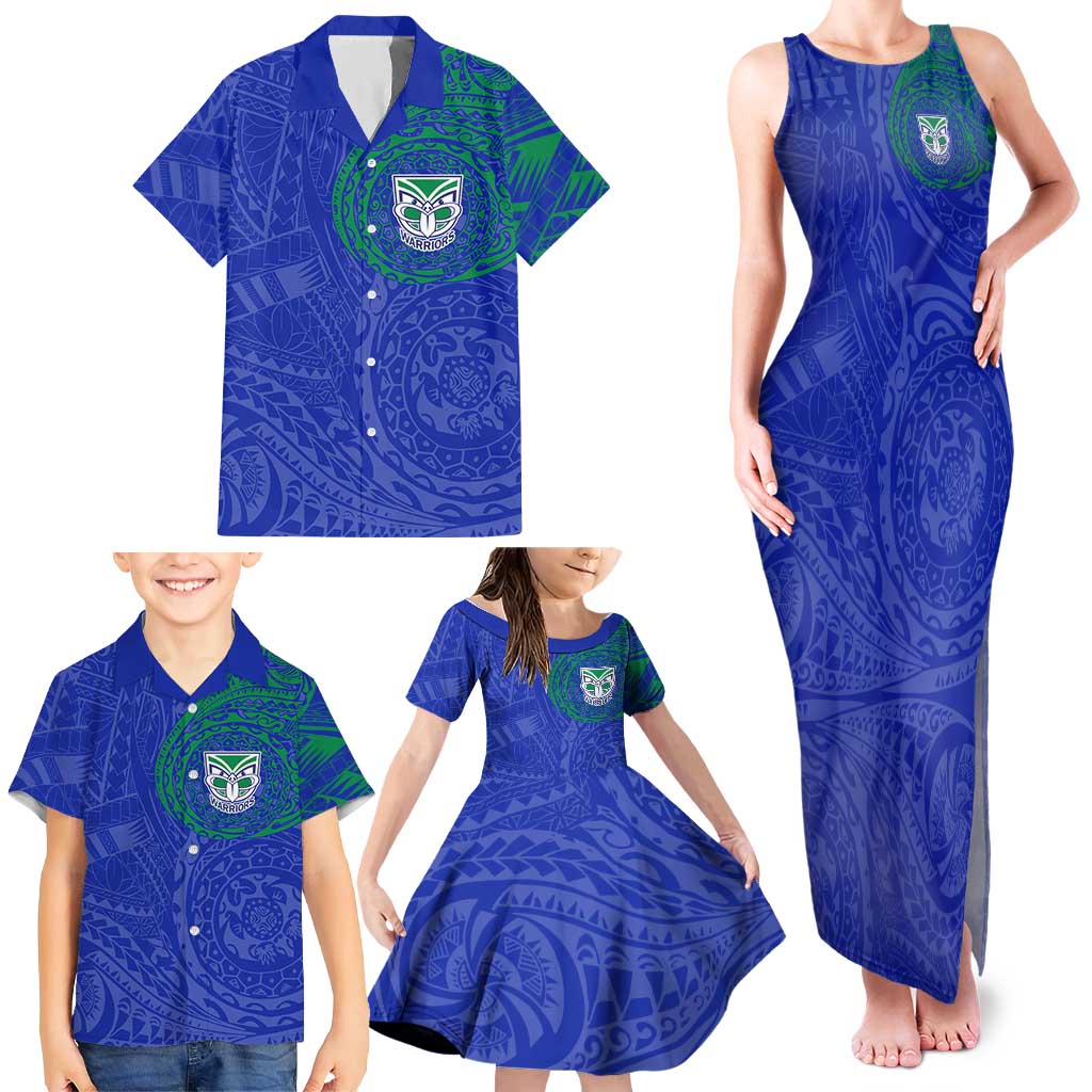 Personalized New Zealand Warriors Family Matching Tank Maxi Dress and Hawaiian Shirt Polynesian Tribal Chest and Sleeve Tattoo
