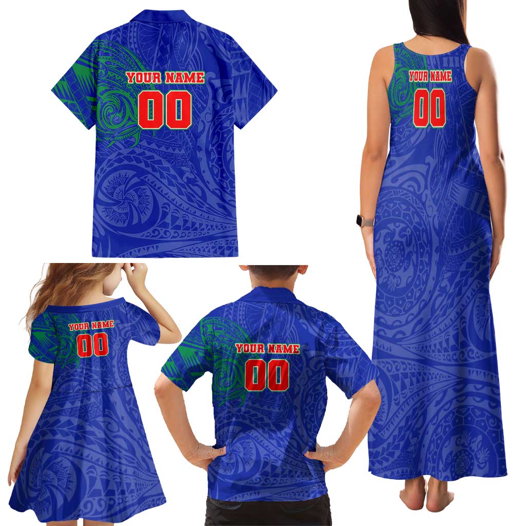 Personalized New Zealand Warriors Family Matching Tank Maxi Dress and Hawaiian Shirt Polynesian Tribal Chest and Sleeve Tattoo