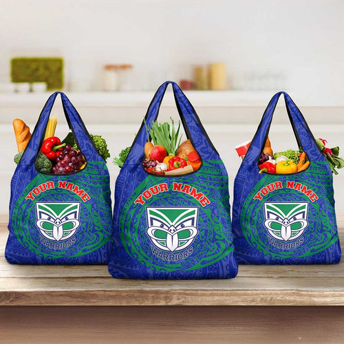 Personalized New Zealand Warriors Grocery Bag Polynesian Tribal Chest and Sleeve Tattoo