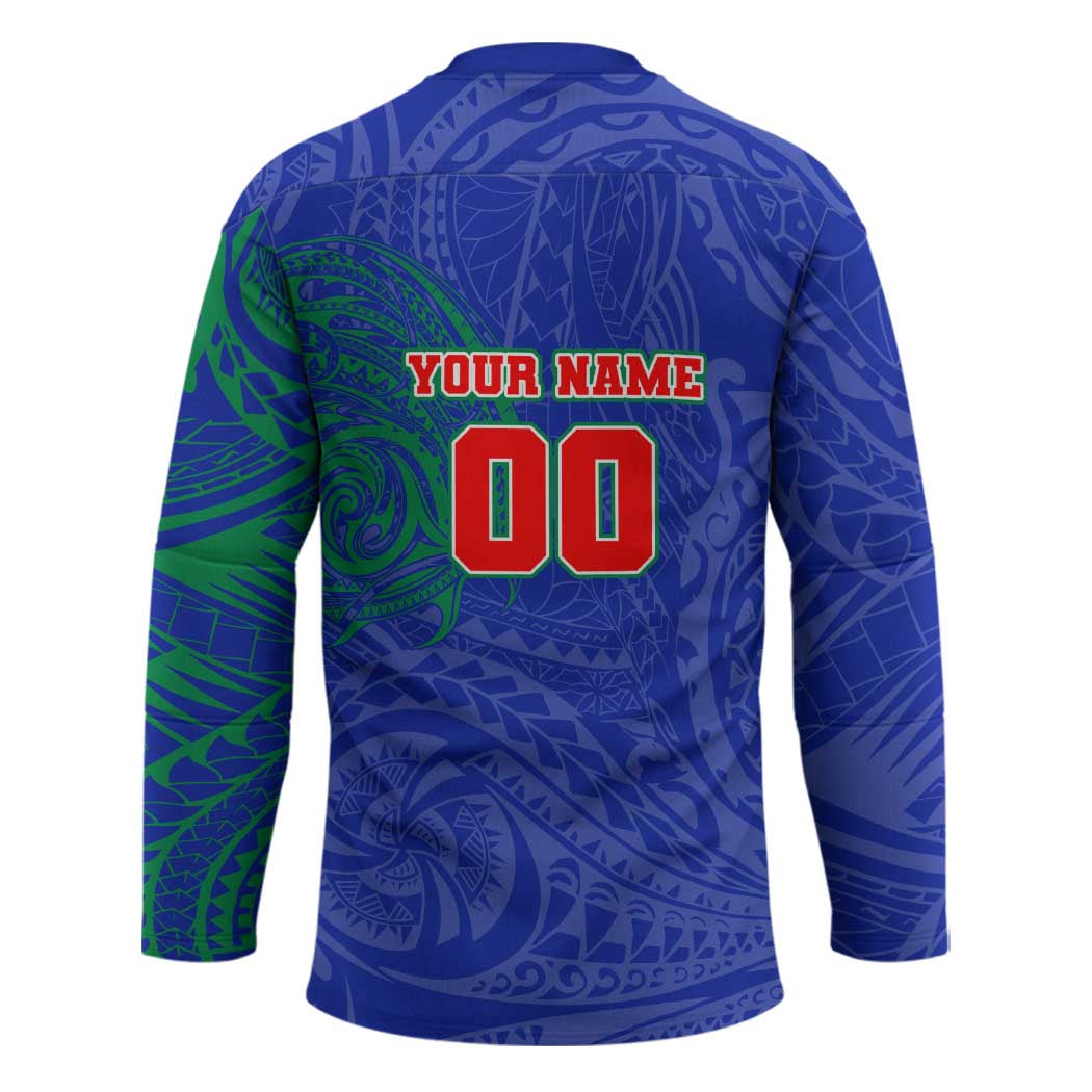 Personalized New Zealand Warriors Hockey Jersey Polynesian Tribal Chest and Sleeve Tattoo