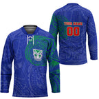 Personalized New Zealand Warriors Hockey Jersey Polynesian Tribal Chest and Sleeve Tattoo