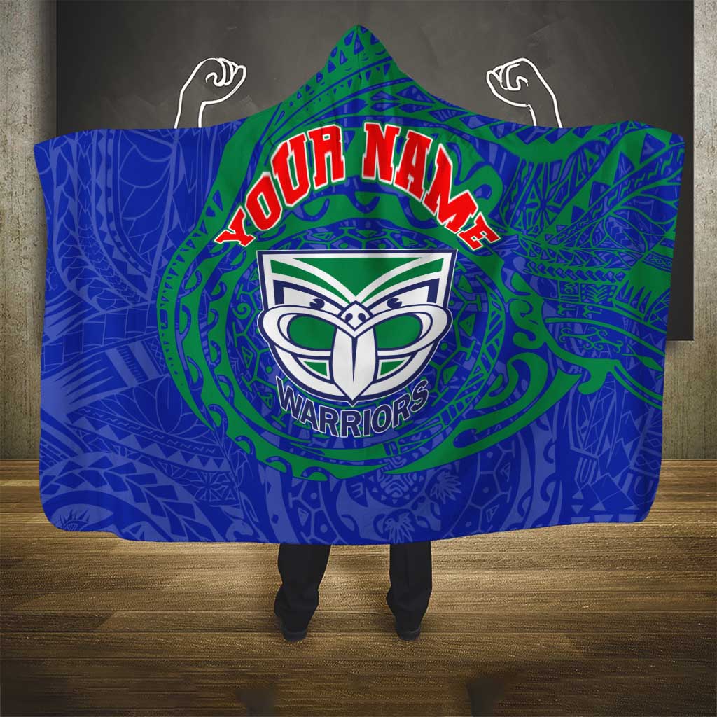 Personalized New Zealand Warriors Hooded Blanket Polynesian Tribal Chest and Sleeve Tattoo