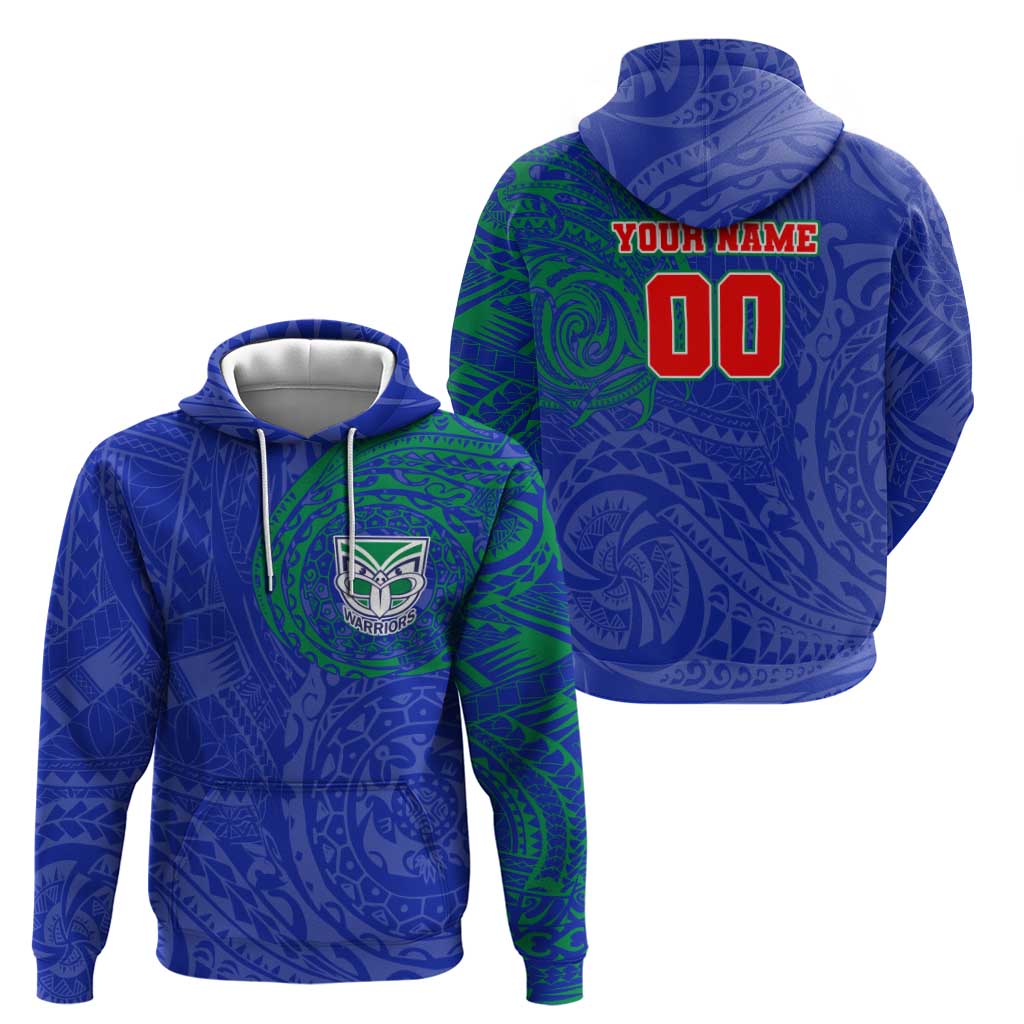Personalized New Zealand Warriors Hoodie Polynesian Tribal Chest and Sleeve Tattoo