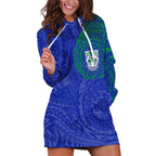 Personalized New Zealand Warriors Hoodie Dress Polynesian Tribal Chest and Sleeve Tattoo