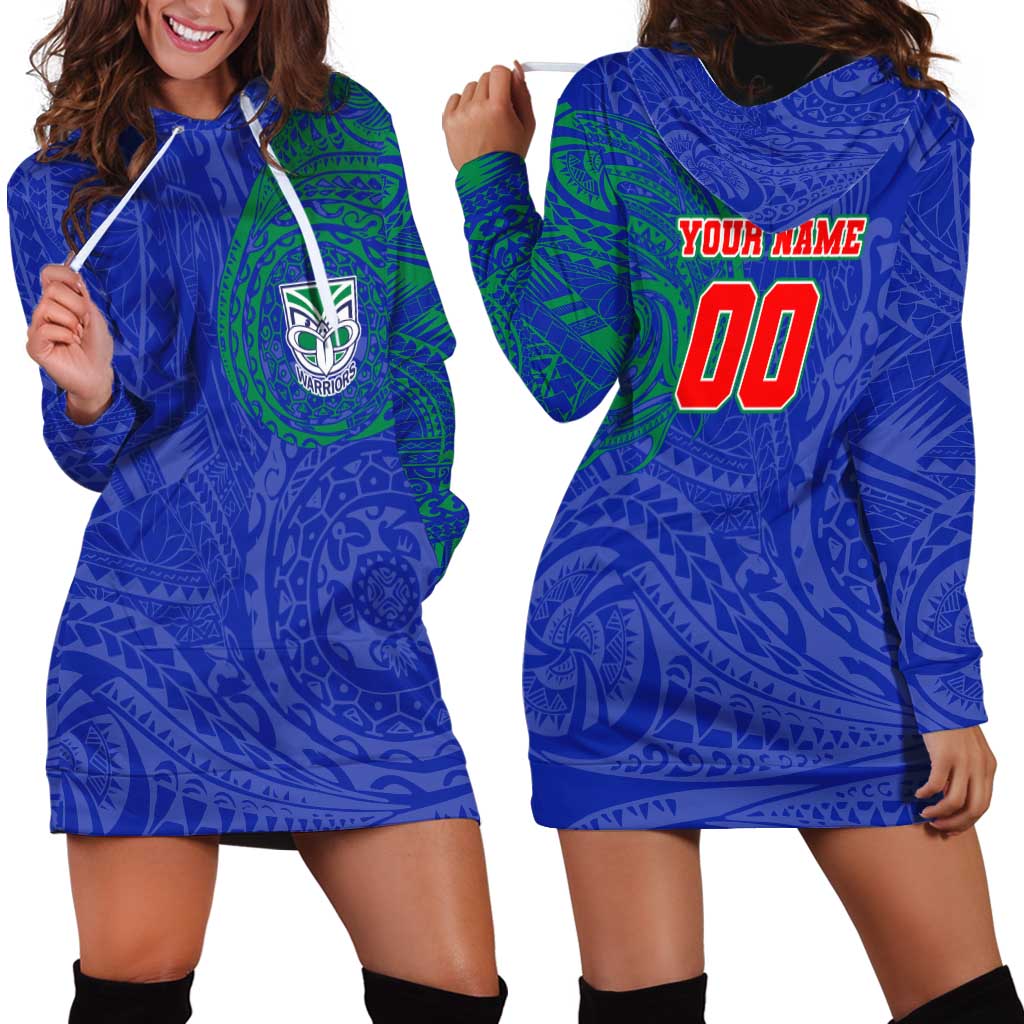Personalized New Zealand Warriors Hoodie Dress Polynesian Tribal Chest and Sleeve Tattoo
