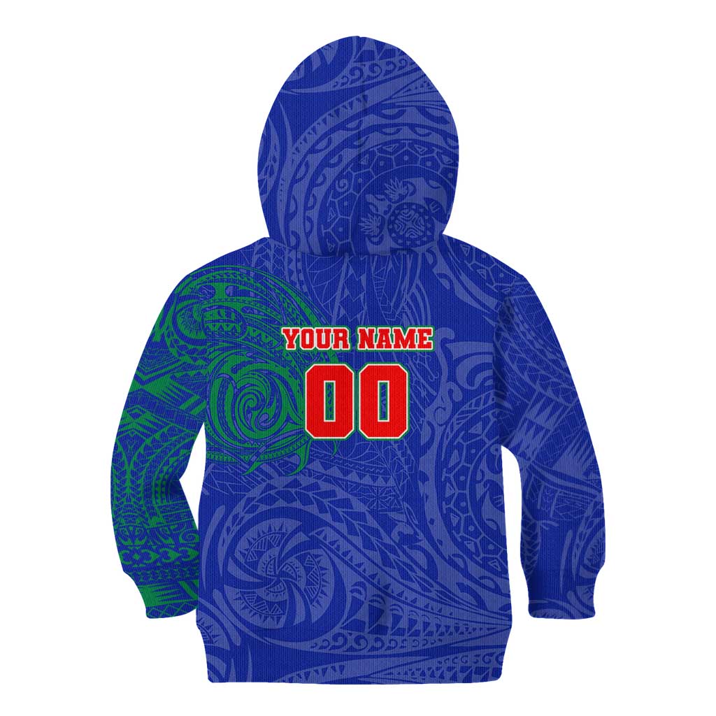 Personalized New Zealand Warriors Kid Hoodie Polynesian Tribal Chest and Sleeve Tattoo