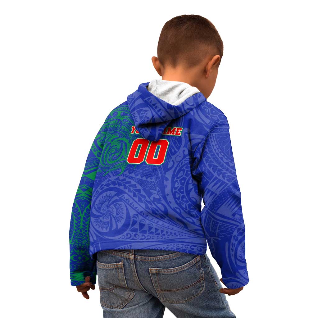Personalized New Zealand Warriors Kid Hoodie Polynesian Tribal Chest and Sleeve Tattoo