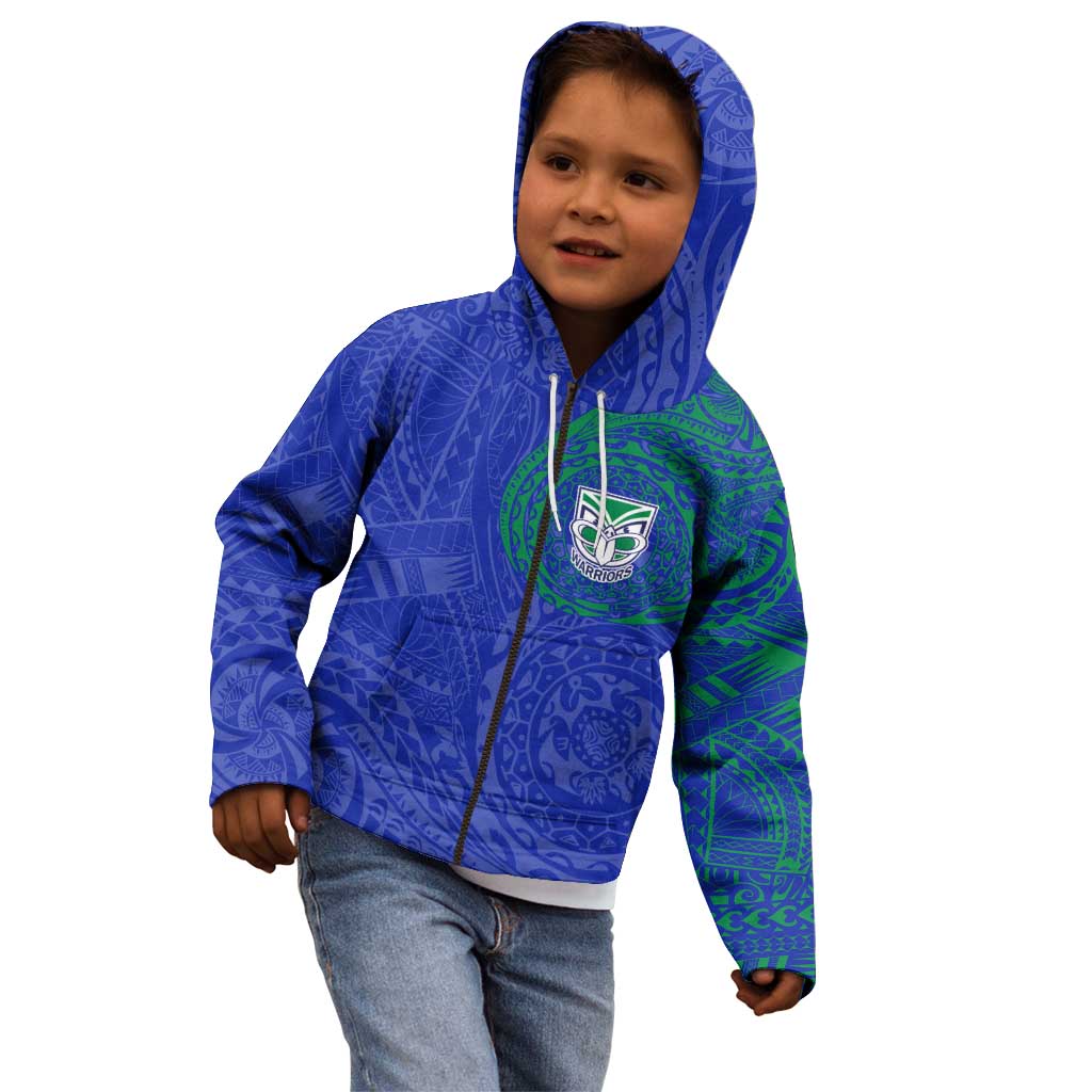 Personalized New Zealand Warriors Kid Hoodie Polynesian Tribal Chest and Sleeve Tattoo